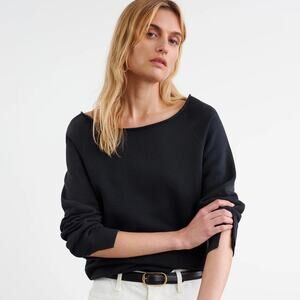 Nili Lotan Luka Washed Black Cotton Scoop Neck Sweatshirt Pullover M